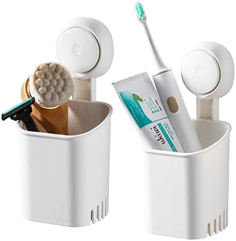 TAILI Toothbrush Holder Suction Cup 2 Pack, Drill-Free Electric Toothbrush for Shower Wall Mounted,Toothpaste and Razors Holder for Bathroom Shower, Tableware Holder for Kitchen Toothbrush Holder