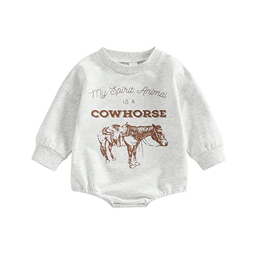 Infant Newborn Baby Girls Boys Fall Romper Casual Long Sleeve Round Neck Cow Letter Print Bodysuit Jumpsuit (Light Grey, 0-3 Months) #TOP26