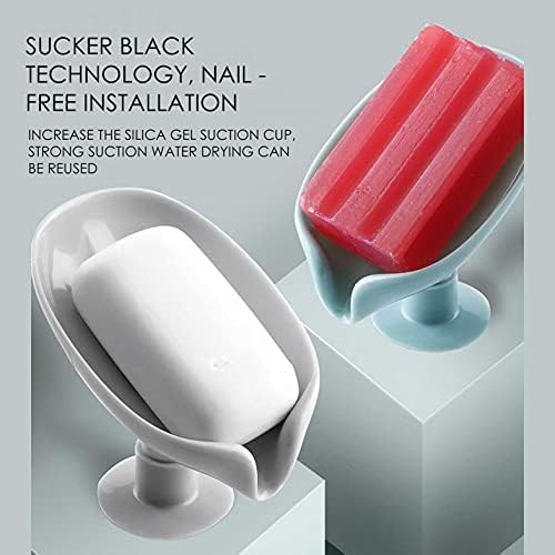 Cenlang Bar Soap Holder Leaf Shape - Self Draining Soap Dish for Bar Soap, Decorative Plastic Soap Tray, Soap Box with Suction Cup for Shower Bathroom Kitchen Sink