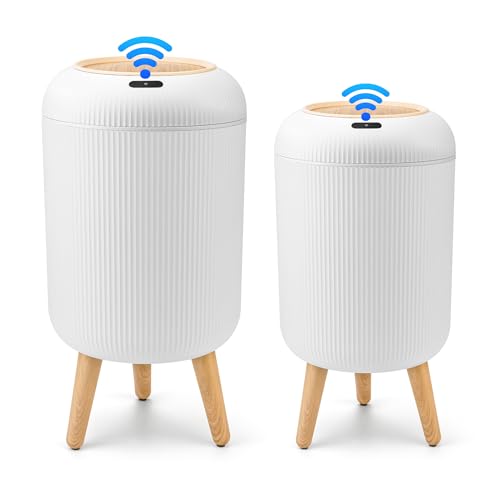Image of Pukomc 2 Pack Automatic Trash Can 12L /3 Gallon and 10L /2.64 Gallon Bathroom Trash Bin with Lid Touchless Small Smart Motion Sensor Garbage Cans for Kitchen, Bathroom,Living Room and Bedroom