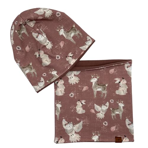 TryPinky Set di cappelli e sciarpa ad anello organici, realizzati a mano, per bambini, 2-8 anni, con design in cotone biologico, design 10, 2-8 anni