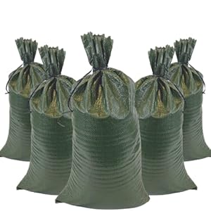 DURASACK Heavy Duty Sand Bags with Tie Strings Empty Woven Polypropylene Sand-Bags for Flood Control with 1600 Hours of UV Protection, 50 lbs Capacity, 14×26 inches, Green, Pack of 50