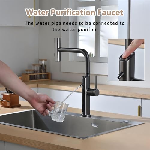 Robinet d'évier de cuisine extractible avec affichage numérique et mitigeur noir mat - 4