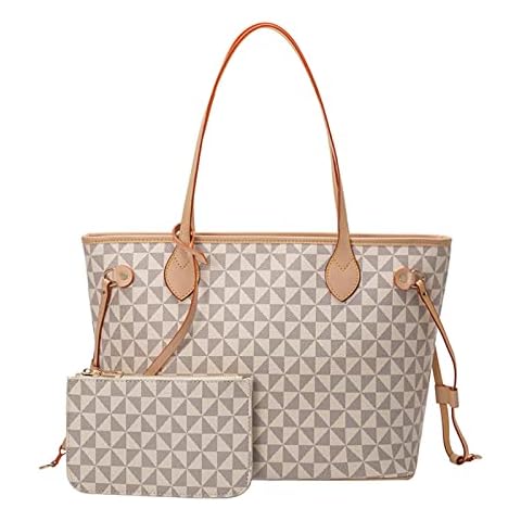 JANZORE Handbags for Women Tote Bag Leather Shoulder Bags Office Bags Slouch Large Travel Bag Fashion 2 Piece Set (White) Cover