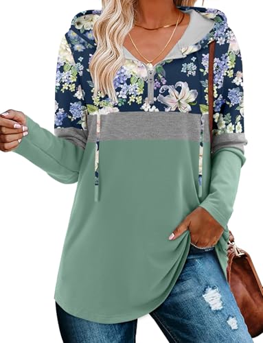 BETTE BOUTIK Womens Quarter Zip Tunic Hoodies Pullover Long Hooded Sweatshirts S-3XL