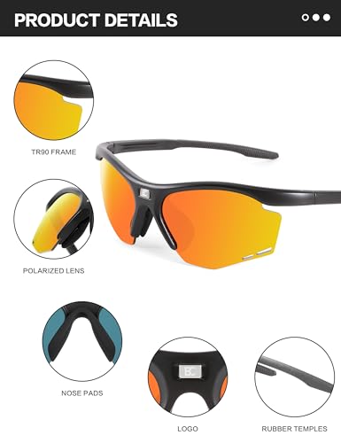 Image of BIRCEN Mens Polarized Sunglasses for Sports: TR90 Lightweight Sun Glasses Wrap Around Shades for Fishing Driving Cycling