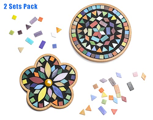 Lanyani 2 Sets Of Diy Mosaic Craft Kits Mosaic Tiles Coaster Kit Make Your Own Mosaic Project Handmade Craft Set With Stained Glass Mosaic Tile Pieces For Decoration And Gift #TOP1