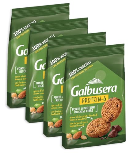 4X Galbusera Protein-G Biscotti Integrali con Gocce di Cioccolato, Fiocchi di Avena e Mandorle 280g