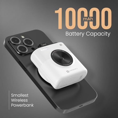 Image of Portronics Moji 10K Smallest Wireless 10000Mah Fast Charging Power Bank with Detachable USB Type-C Cable, Strong Magnet, 20W Wired Output, for iPhone 12 & Above, Android & All Qi Enabled Devices