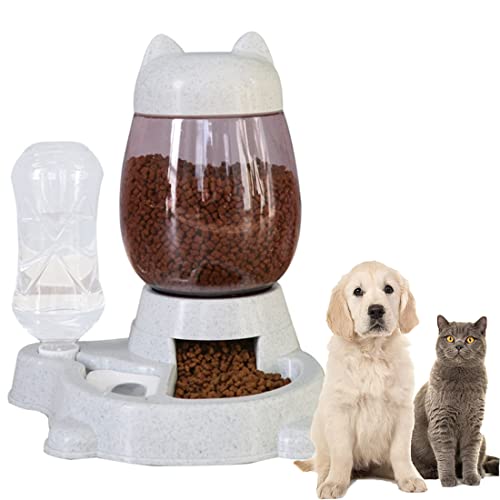 Automatic Cat & Dog Feeder Set - Self-Dispensing Food and Water Bottle Dispenser, Large Capacity (Grey)