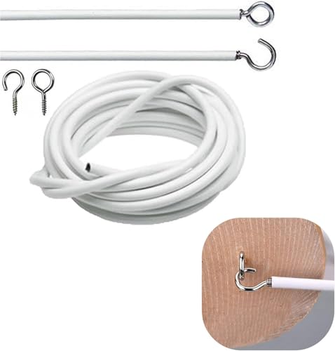 Meluvora Net Curtain Wire White Hanging Window Cord Cable Kit 2-4 Meters String with Self-Adhesive Hook Eyes for Curtain Rod(2m/78.74inch)