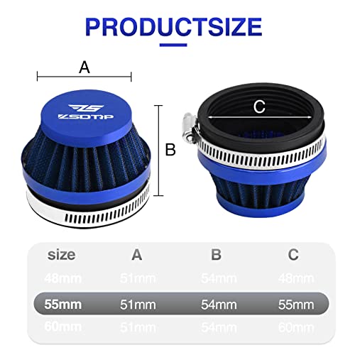 Image of 2PCS Motorcycle 55MM Air Intake Filter Universal Carburetor Air Filter Cleaner for Dirt Pit ATV SSR TTR Bike Breather Filter Fit for Many Different Carburetors (Blue 55MM)