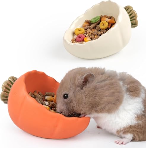 Kelivi Hamster Food Bowl, 2 Packs Ceramic Carrot Hamster Bowls Guinea Pig Food Dish Water Bowls for Gerbil Mouse Chinchilla Hedgehog