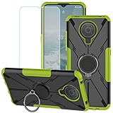 Bohefo Case Compatible with Nokia G10 Case, Nokia G20 Case with Tempered-Glass Screen Protector, Kickstand Built-in 360° Rotate Ring Magnetic Holder Stand Phone Case Cover for Nokia G10/G20 (Green)