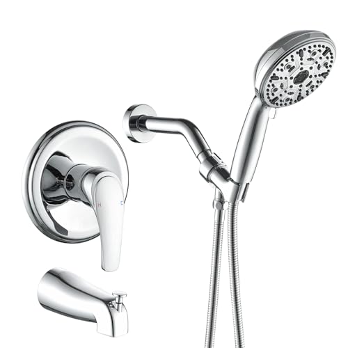 Lista de Juegos de grifería para bañera y ducha los 10 mejores. 45 VIKASI Juego de Grifo para Ducha de bañera con Ducha de Mano de 10 chorros, Cabezal de Ducha Cromado y Juego de manija, Sistema de Ducha con caño de bañera, Ducha de Mano de 4,7...