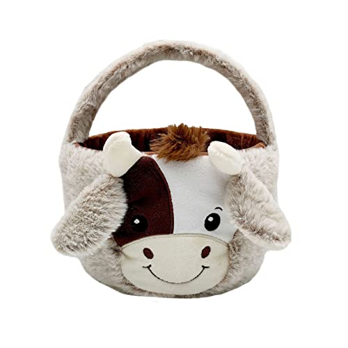 Seyurigaoka Cow Easter Basket Cute Eggs Hunting Easter Bags Buckets Candy Gifts Storage for Kids Girls Boys (Cute Cow, One Size)