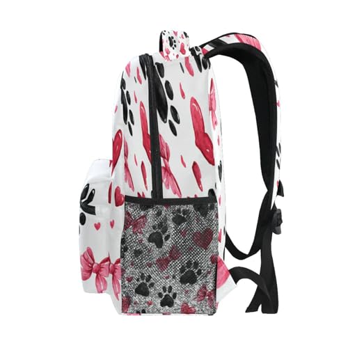 Dussdil Pink Bows Hearts Black Dog Paw Kids Backpack School Backpacks for Boys Girls 16 IN Book Back Pack Bag Casual Travel Daypack with Adjustable Shoulder Strap Zipper4