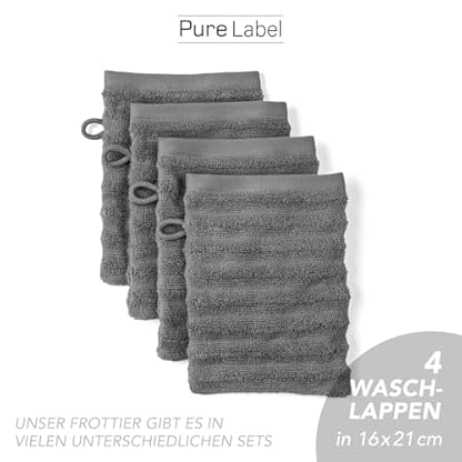 Pure Label Waschlappen - 4er-Pack 16x21cm aus 100% Baumwolle - saugstark, schnelltrockend & weich - Waschhandschuh mit Anhängeschlaufe - Oeko-TEX Zertifiziert - Anthrazit – Bild 4