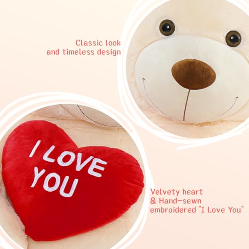 MorisMos I Love You Ours en Peluche Geant avec Cœur, 1m83 XXXL Nounours Beige Geante Kawaii Douce Câlin, Mignonne Cadeau Noel pour Femme Filles Petite Amie Maman Anniversaire Fête Decoration – Image 6