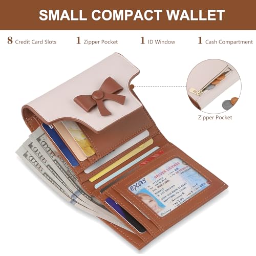 Small Wallet for Women Cute Bowknot RFID Blocking Bifold Leather Credit Card Holder Compact Wallet Lady Girls' Mini Purse with Zipper Pocket2