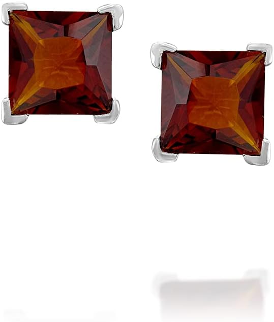 Sterling Silver Zircon Earrings – Brown Orange or Blue Zircons, Minimalist Square Studs 5mm - Image 3