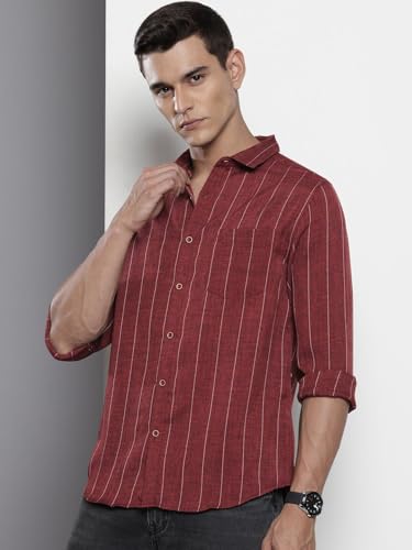 Image of The Indian Garage Co Men Slim Fit Vertical Striped Long Sleeves Casual Shirt