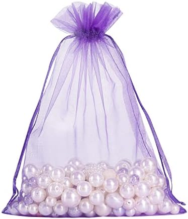 100pcs Organza Bags 16.5 x 22.5cm, Purple Large Mesh Gift Drawstring Bags for Christmas Wedding Shower Party Favors Jewelry Samples