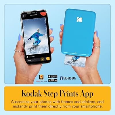 KODAK Step Instant Photo Printer, Zink 2x3 Color Sticky-Back Photos, Bluetooth Compatible with iOS & Android Devices, Editing App, Blue
