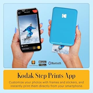 KODAK Step Stampante fotografica istantanea per smartphone - Mini portatile wireless a colori - Foto adesive Zink 2x3” - Bluetooth compatibile con iOS e Android - App di editing divertente - Blu