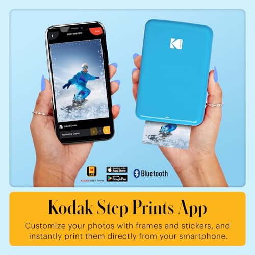 Image of KODAK Step Instant Photo Printer, Zink 2x3 inch Color Sticky-Back Photos, Bluetooth Compatible with iOS & Android Devices, Editing App, Blue