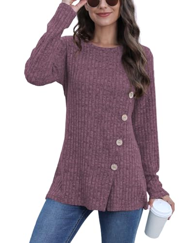 Image of JomeDesign Long Sleeve Shirts for Women Crew Neck Lightweight Sweater Loose Casual Tunic Tops