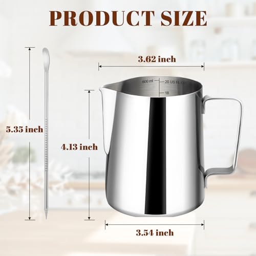 Image of Amrules Milk Frothing Pitcher 20oz Frother Cup Barista Tools, Silver