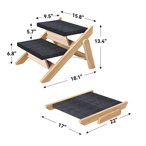 Runlexi Pet Stairs/Steps, Small Dogs Steps For High Beds, Sofa, Couch, Car, 2-In-1 Foldable Wood Dog Ramp With Non-Slip Pads, Safety, Durable Portable Dog/Cat Ladder Up To 110 Lbs, 2 Steps #TOP2