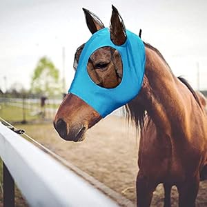 APOMOONS Vliegenmasker met uv-bescherming, super-fit paardenvliegenmasker, uitstekend comfort, elasticiteit, paardenvliegenmasker, blauw