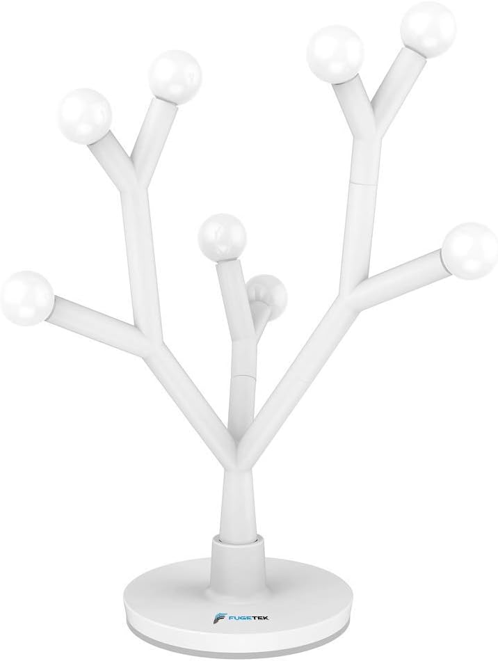 Fugetek LED Table Desk Tree Branch Lamp, Whimsical, 750 Lumen, 8W, Modern Unique Design, Interchangeable Branches, 8 Round Bulbs, Use Anywhere Home/Office/Dorm, White