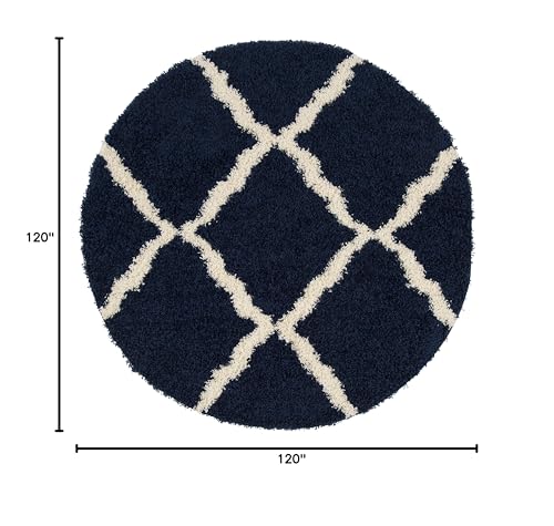 SAFAVIEH Dallas Shag Collection 10' Round Navy/Ivory SGD257N Trellis Non-Shedding Living Room Bedroom Dining Room Entryway Plush 1.5-inch Thick Area Rug