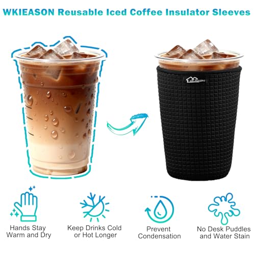 Image of Reusable Iced Coffee Cup Sleeve for Cold Beverages and Neoprene Cold Coffee Cup Sleeves Cooler Cover 16-32OZ for Coffee Cups, McDonalds, Dunkin Donuts, More (Embossed Black)