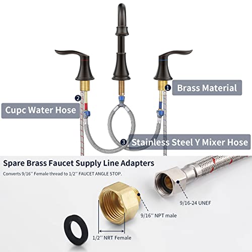 Two-Handle Widespread High Arc Tub Faucet Trim Kit 3 Hole Bathtub Faucet Tub Filler With Valve & Faucet Supply Lines Oil Rubbed Bronze #TOP4