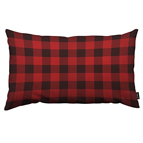 Hosnye Buffalo Plaid Throw Pillow Cover Classic Lumberjack Plaid Red And Black Linen Fabric For Couch Bed Sofa Car Waist Cushion Cover 12 X 20 Inch Pillow Case #TOP23