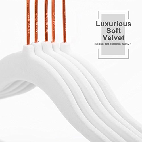 Mizgi Premium Kids Velvet Hangers (Pack Of 50) With Copper/Rose Gold Hooks,Space Saving Ultra Thin,Non Slip Baby Hangers For Children's Skirt Dress Pants,Clothes Hangers(White) #TOP3