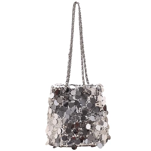 MZE JPLAN Bolso cruzado de lentejuelas con purpurina para mujer, bolso de mano y bolso brillante para fiesta de graduación, plateado
