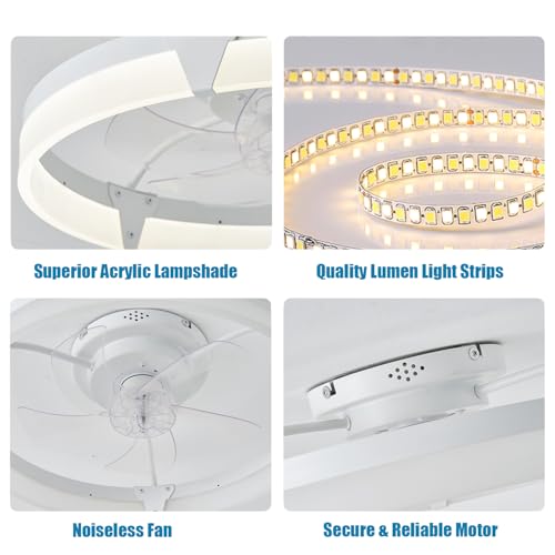 GJeg 20″ Ceiling Fans with Lights and Remote, New Upgraded Low Profile Ceiling Fan,Dimmable Modern Flush Mount LED Ceiling Fan,Ultra Quiet 3CCT Ceiling Fans for Bedroom,Living Room,White by GJeg - Image 8