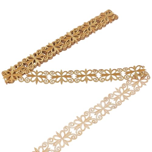 NBEADS 4.27 Yard Rubans à Broder en Polyester Or, 50mm de Large Bordure en Dentelle Thermocollante Métallisée Jaune D'Or Adhésive pour Couture Costumes Robes Accessoires de Vêtements