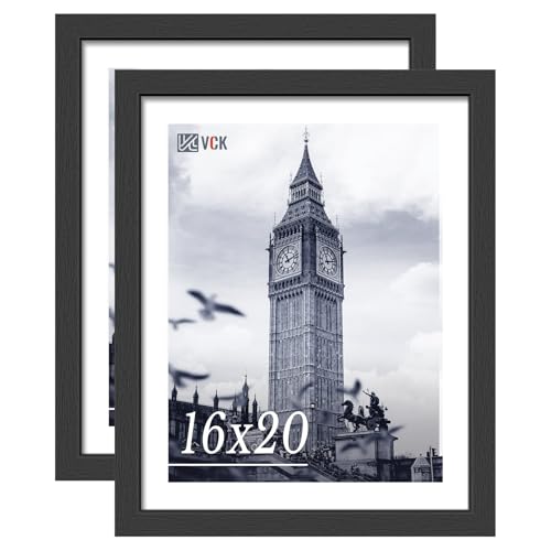 Image of VCK 16x20 Frames - Black, Wide Border Solid Wood Poster Frame, Display Pictures in Horizontal and Vertical, for Home, Office, Gallery, Woodgrain Series, Wall Hanging, 2 Pack