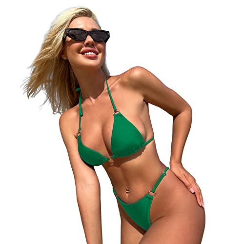 Image of MIKETAI Sexy Bikinis for Women 2 Piece Bikini Spaghetti Strap Swimsuits Solid Color Bathing Swimwear Triangle Bathing Suit