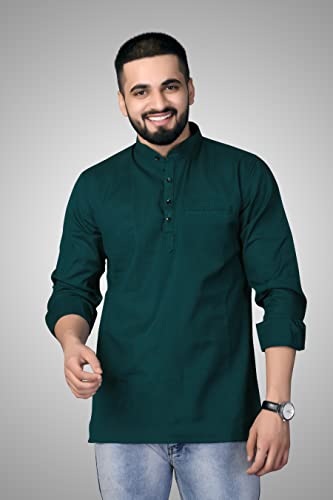 Image of Men's Cotton Regular Short Kurta | Casual & Ethnic Wear with Long Sleeve
