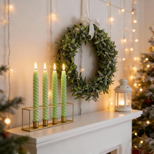 Lot de 6 bougies coniques vertes à mèche 3D LED en cire véritable - 4