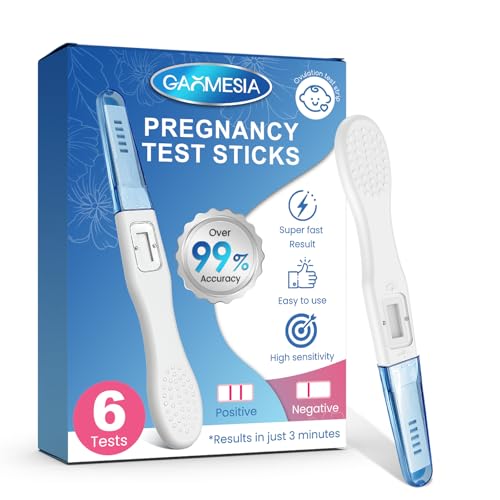 6 Piezas Test de Embarazo, Prueba de Embarazo de Alta Sensibilidad, Resultados Rápidos y Precisos en 3 Minutos, Envolturas Individuales, Fácil de Usar en Casa