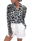 Merkmal: Elegant, Sexy, V-Ausschnitt, Langarm, Leopardenmuster, Button Down, Kragen, Bluse.