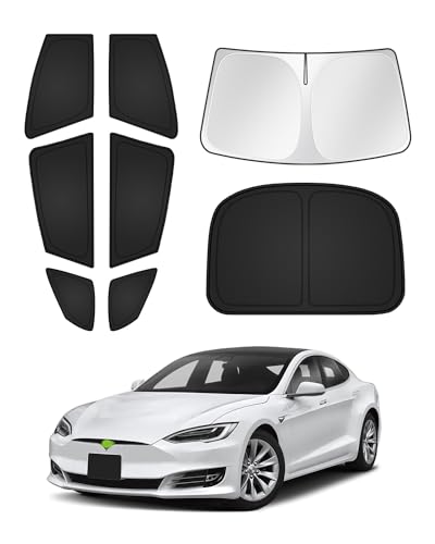 Image of Canvcle Sunshades for Tesla Model S 2012-2025 2026 (Not for Model S Plaid /Long Range) Windshield Sun Shade Side Rear Window Shade Cover Sun Visor Shield Privacy Protection Keep Vehicle Cool Black 8PCS
